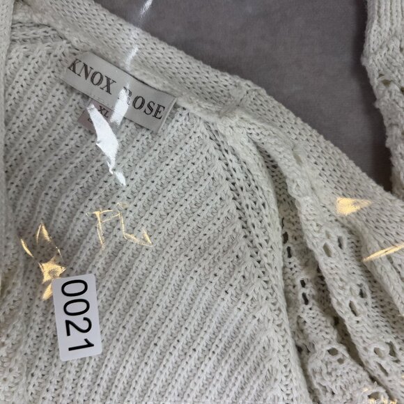 Knox Rose Open Front Knit Cardigan White Textured Design Long Sleeve - Picture 6 of 8